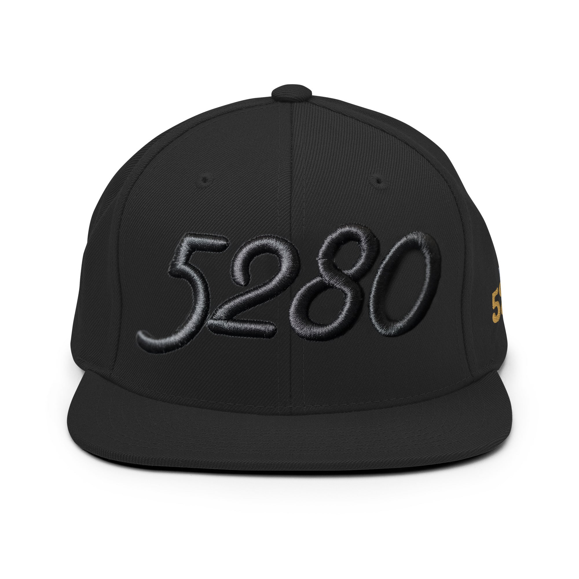 5280 Puffy Black Embroidered Snapback Hat